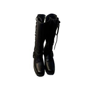 Milwaukee Leather Women's 14" Full‎ Lacing Classic Harness Boots Size 7.5-Black